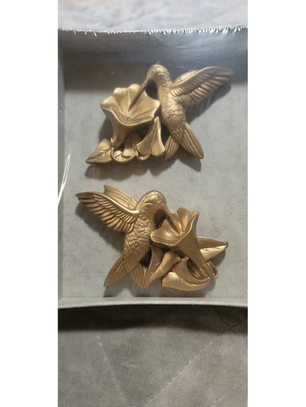 Set of Two Gold Tone Hummingbird Wall Decor Plaques